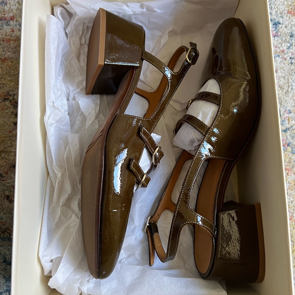 Sezane Paula Babies Patent Khaki - Size 7 - Picture 3 of 14